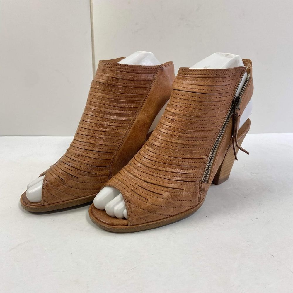 Paul Green Women's Cayenne Brown Leather Sliced Peep Toe Booties UK 3 US 5,5